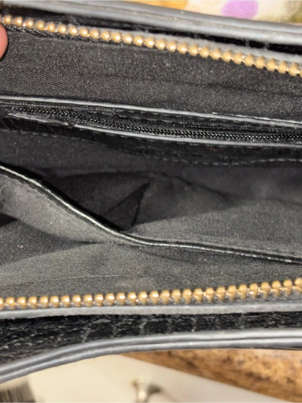 bebe Black Croc-Embossed Satchel with Gold Accents